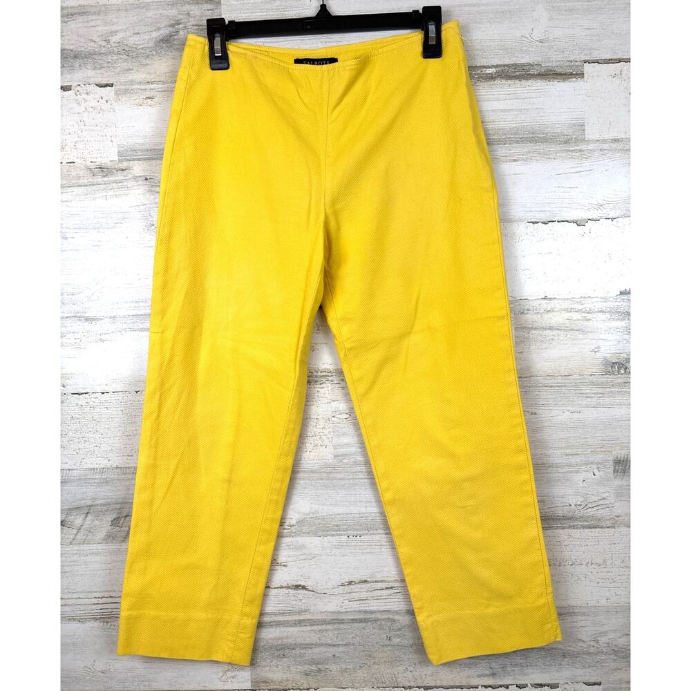 Talbots Womens 4 Petite Yellow Textured Side Zip Flat Front Crop Pants Casual